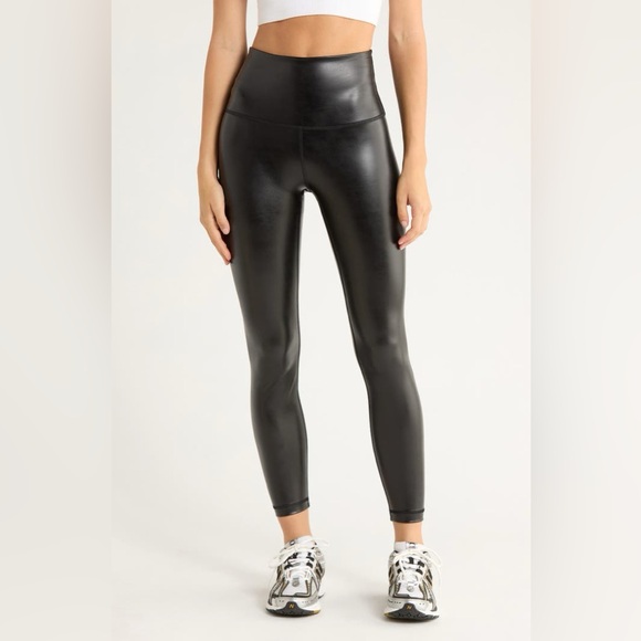 90 Degree by Reflex High Rise Ankle Length Black Leatherette Legging Small  NWT - Picture 1 of 2